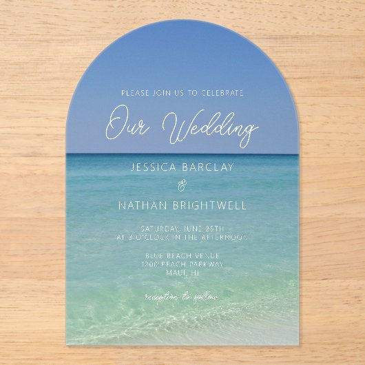 美しいビーチ写真シーサイド結婚ズ アクリル招待状 (正面)