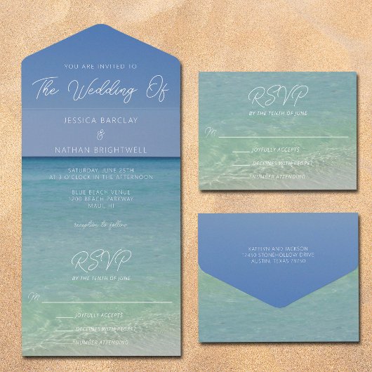 美しいビーチ写真結婚沿岸 オールインワン招待状