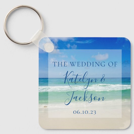 美しいビーチ波の写真カスタムウェディング キーホルダー (正面)