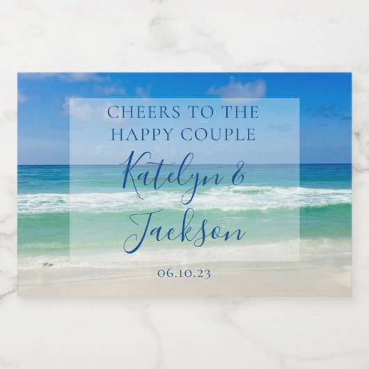 美しいビーチ波結婚写真のミニ スパークリングワインラベル (シングルラベル)