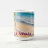 美しいビーチ海波砂ヤシの木 コーヒーマグカップ (中央)