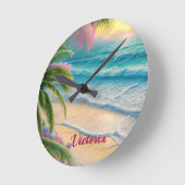 美しいビーチ海波砂ヤシの木 ラウンド壁時計 (傾斜)