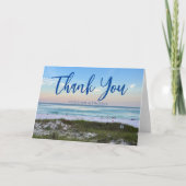 美しいビーチ結婚式の日パーソナライズされた没 サンキューカード (正面)