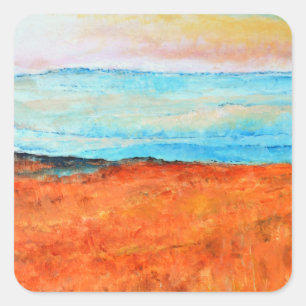 美しいビーチ絵画の抽象芸術オレンジ スクエアシール