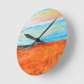 美しいビーチ絵画の抽象芸術オレンジ ラウンド壁時計 (傾斜)