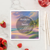 美しいビーチ背景グリッター結婚金ゴールド スタンダードランチョンナプキン (インサイチュ)