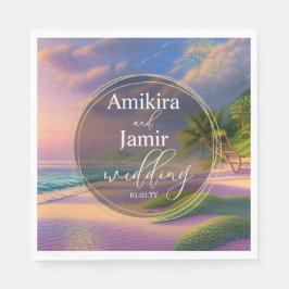 美しいビーチ背景グリッター結婚金ゴールド スタンダードランチョンナプキン