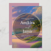 美しいビーチ背景グリッター結婚金ゴールド 招待状 (正面/裏面)