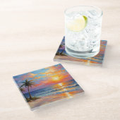 美しいビーチ&パームツリーズコースター ガラスコースター (アングル)