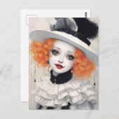 美しいピエロの女の子,ファンタジーアート ポストカード (正面/裏面)