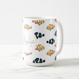 美しいピエロ絵画魚の黒と黄色 コーヒーマグカップ