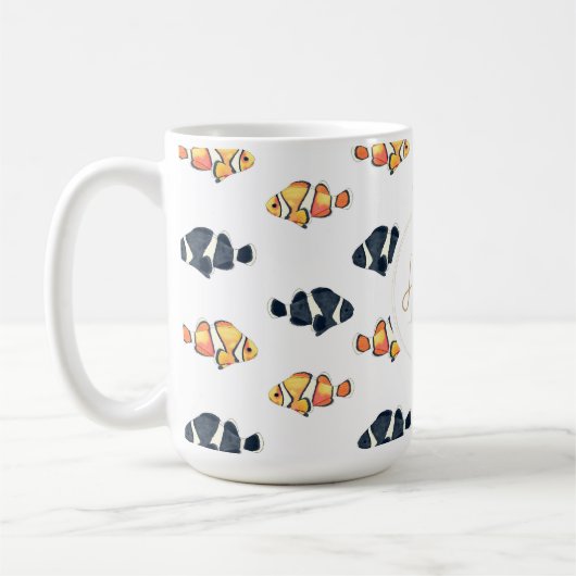 美しいピエロ絵画魚の黒と黄色 コーヒーマグカップ (左)