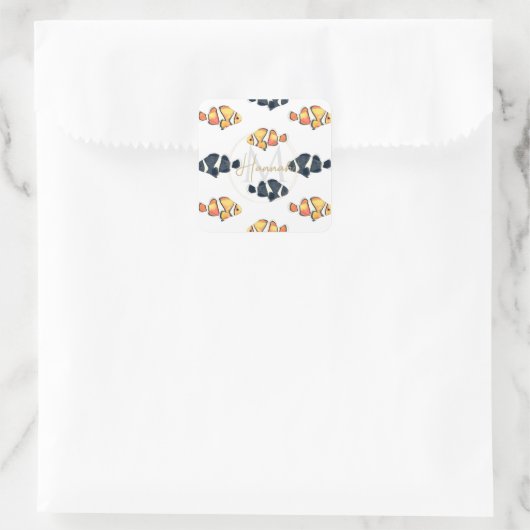 美しいピエロ絵画魚の黒と黄色 スクエアシール (バッグ)