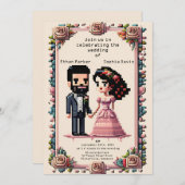 美しいピクセルアート結婚式招待状 招待状 (正面/裏面)