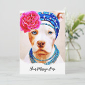 美しいピットブルポートレートおもしろいウォーターカラーアート サンキューカード (スタンド正面)