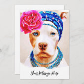 美しいピットブルポートレートおもしろいウォーターカラーアート サンキューカード (正面/裏面)