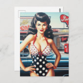 美しいピンアップヴィンテージガール ポストカード (正面/裏面)