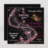 美しいピンクお祝いクリスマスパーティーおもしろい 招待状 (正面/裏面)