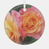 美しいピンクとオレンジのバラ写真 ガラスオーナメント (正面)