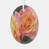 美しいピンクとオレンジのバラ写真 ガラスオーナメント (正面左)