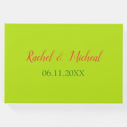 美しいピンクとグリーンのテーマ結婚ズ ゲストブック (正面)