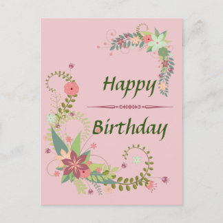 美しいピンクとグリーンの花の誕生日ポストカード ポストカード