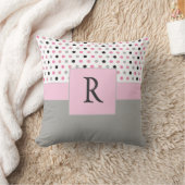 美しいピンクとグレーモノグラム水玉模様 クッション (ブランケット)