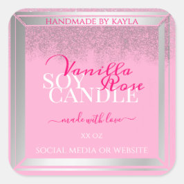 美しいピンクとシルバーの製品の包装ラベル スクエアシール