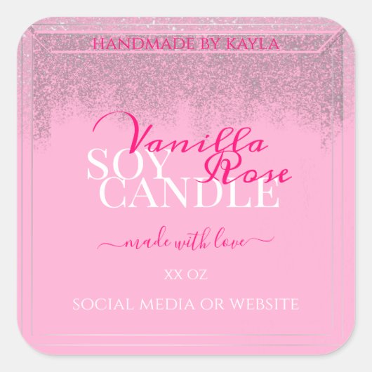 美しいピンクとシルバーの製品の包装ラベル スクエアシール (正面)