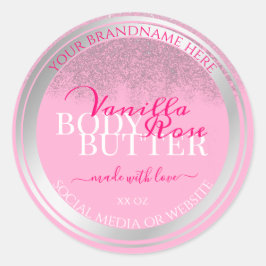 美しいピンクとシルバーの製品の包装ラベル ラウンドシール