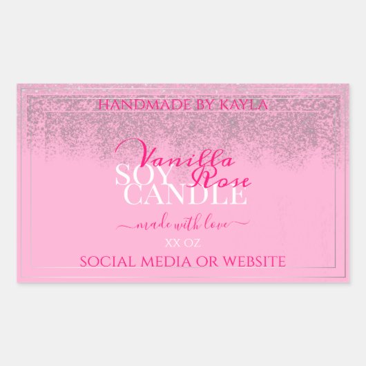 美しいピンクとシルバーの製品の包装ラベル 長方形シール (正面)