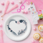 美しいピンクとネイビーのフローラハート ペーパープレート (パーティー)