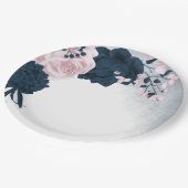 美しいピンクとネイビーの花 ペーパープレート (アングル)