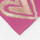 美しいピンクとバラ金ゴールドハート フリースブランケット (角)