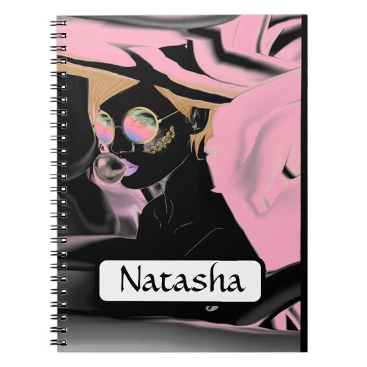 美しいピンクとブラックポップ・アートのア絵画ート ノートブック (正面)