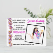 美しいピンクとブルーのアロハ誕生日パーティー 招待状 (スタンド正面)