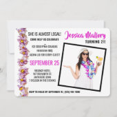 美しいピンクとブルーのアロハ誕生日パーティー 招待状 (正面)