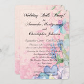 美しいピンクとブルーのワイルドフラワーの結婚式の披露宴 招待状 (正面/裏面)