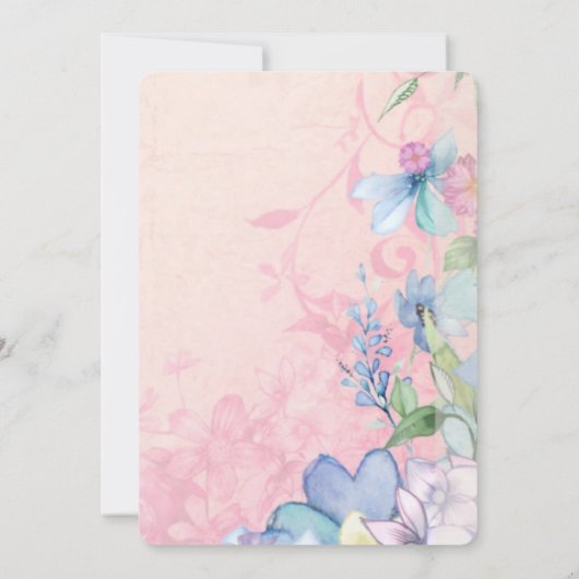 美しいピンクとブルーのワイルドフラワーの結婚式の披露宴 招待状 (裏面)