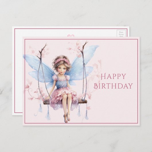 美しいピンクとブルーの妖精のスイング ポストカード (正面/裏面)