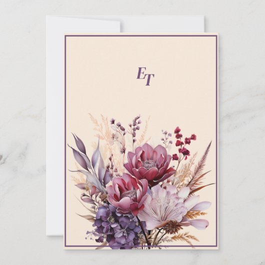 美しいピンクとメイヴのエレガント花 招待状 (裏面)