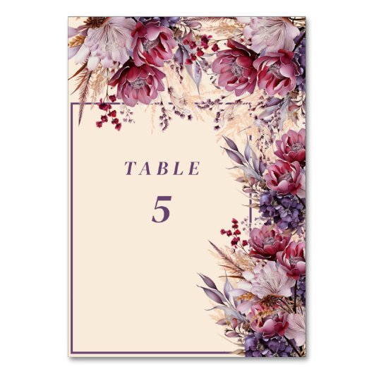 美しいピンクとモーブのエレガントな花 テーブルナンバー (裏面)