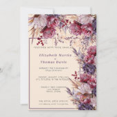 美しいピンクとモーブのエレガントな花 招待状 (正面)