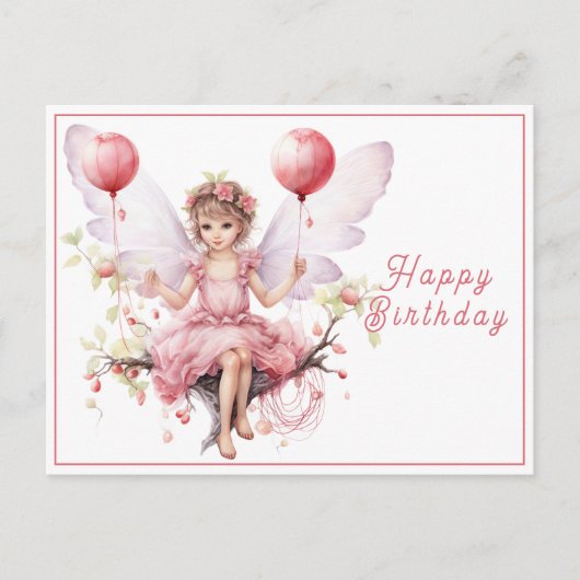 美しいピンクとラベンダーフェアリー保持バルーン ポストカード (正面)
