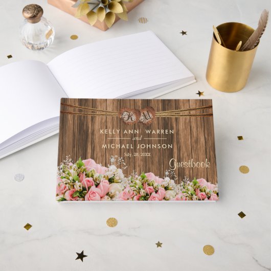 美しいピンクと白のバラの木の上 – Guestbook ゲストブック (正面見開き)