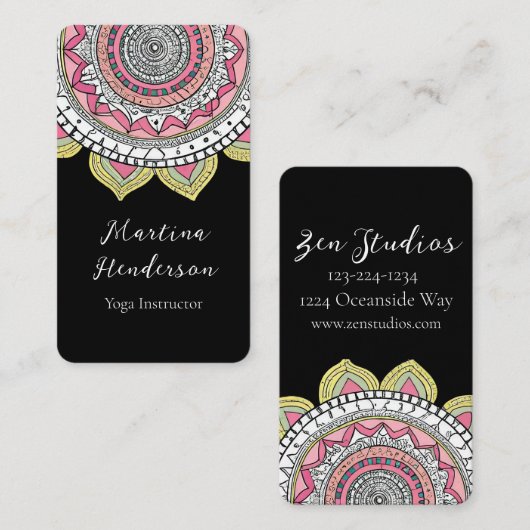 美しいピンクと白のヨガの名刺 名刺 (正面/裏面)