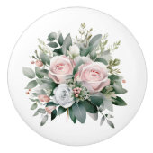 美しいピンクと白のローズブーケ セラミックノブ (正面)