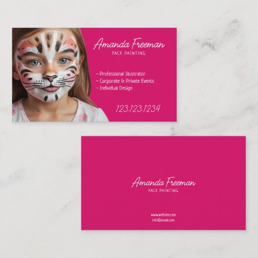 美しいピンクと白の子供の顔絵を描 名刺 (正面/裏面)