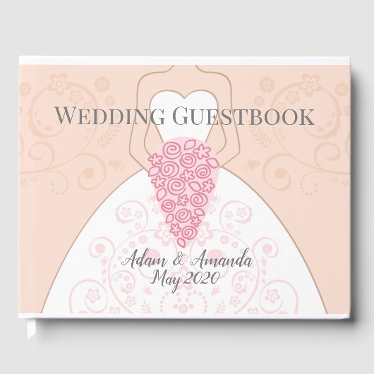 美しいピンクと白の結婚花嫁 ゲストブック (正面)
