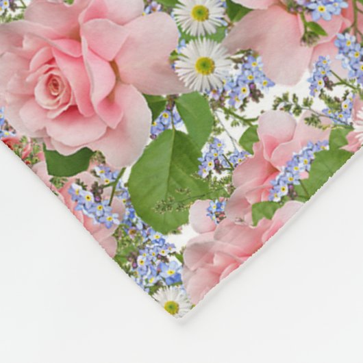 美しいピンクと白の花 フリースブランケット (角)